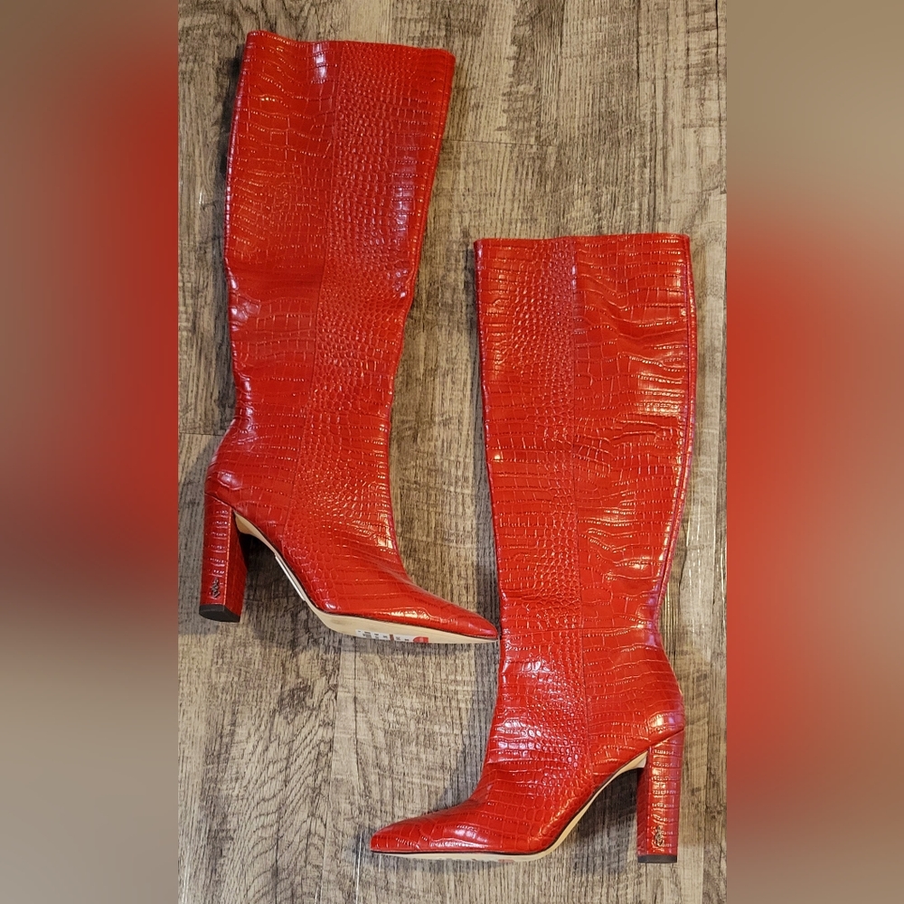Sam Edelman Croc Embossed knee high boots